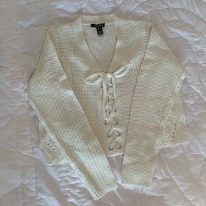 Cropped V-neck Lace Up Sweater Size Small